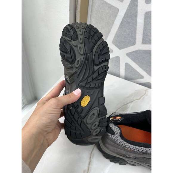 MERRELL Men Moab WP Hiking Shoes Beluga Sz 9 Waterproof Gray Leather Textile - Picture 9 of 9